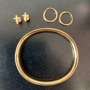 Gold Jewelry Set - Cross Hoop & Bracelet